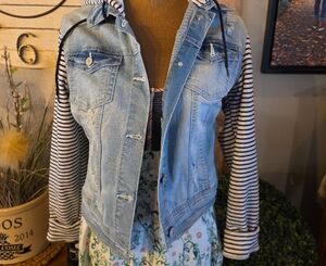 Wallflower Blue Denim Jacket with Striped Sleeves